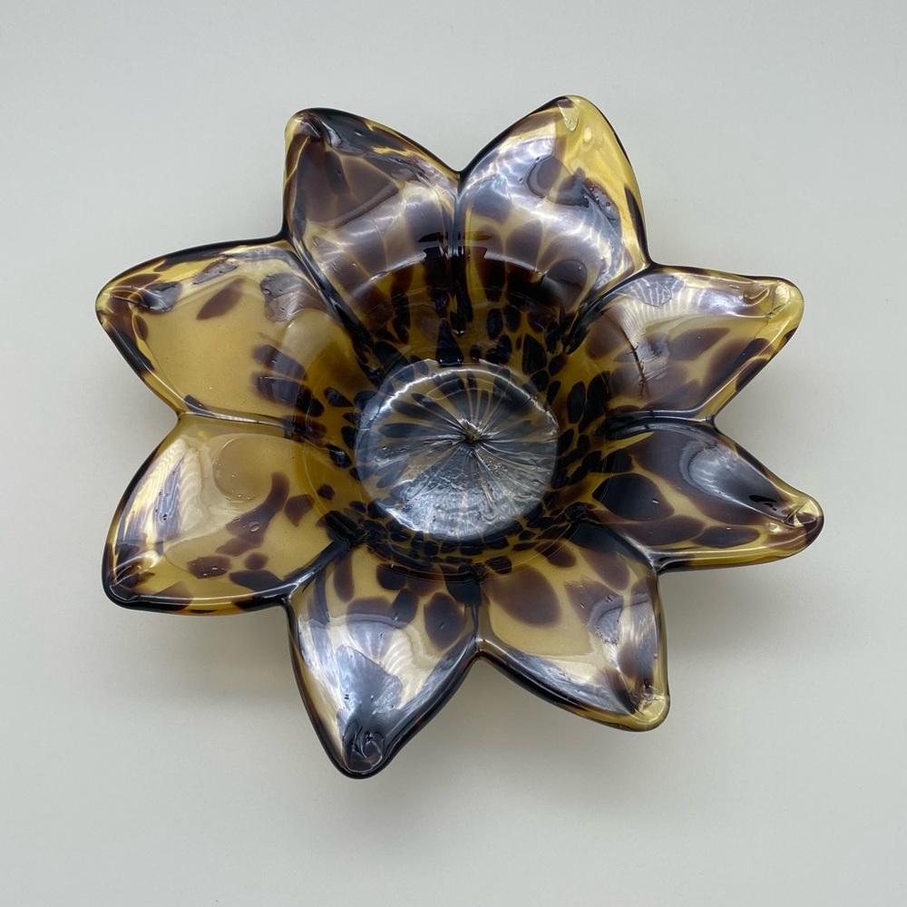 White Crystal Murano Glass Brown Flower Bowl